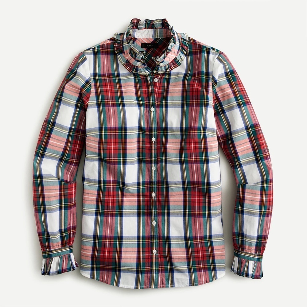 J.Crew || Ruffleneck Classic-fit Boy Shirt In Snowy Stewart Tartan Plaid XXS